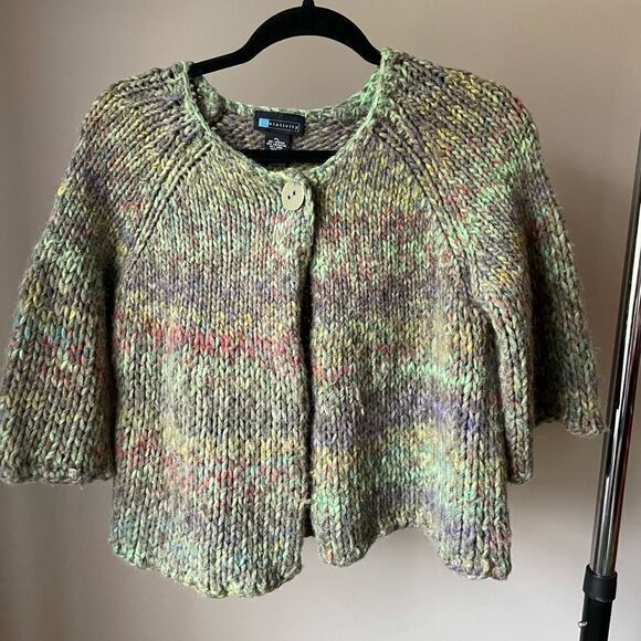 relativity Women’s Green Open Front Chunky Cropped Cardigan Size Large Petite - Picture 1 of 8